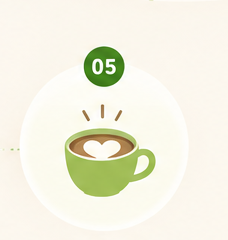 ハートのラテアートが描かれた一杯のコーヒーのイラスト（STEP5）